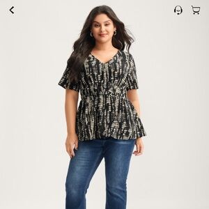 NWT Black and Beige Fitted Peplum Blouse Plus Size